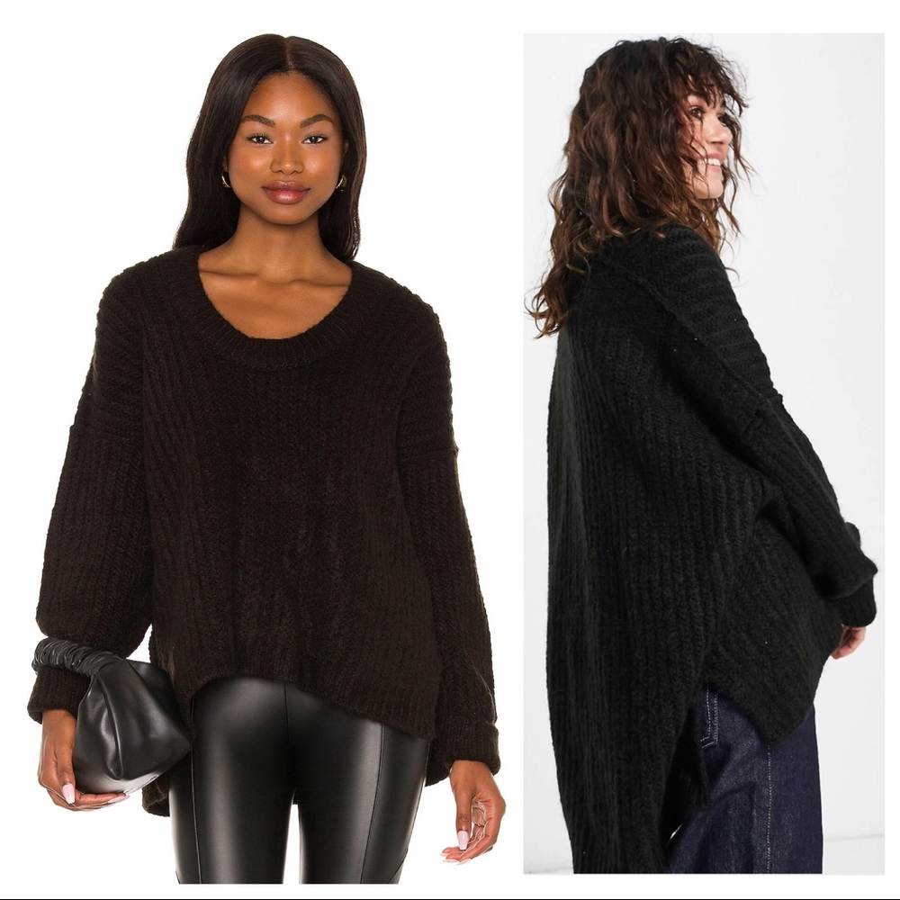 FREE PEOPLE BOHO SWEATER OVERSIZED TUNIC COZY BLACK WINTER PULLOVER A2C - Picture 9 of 13
